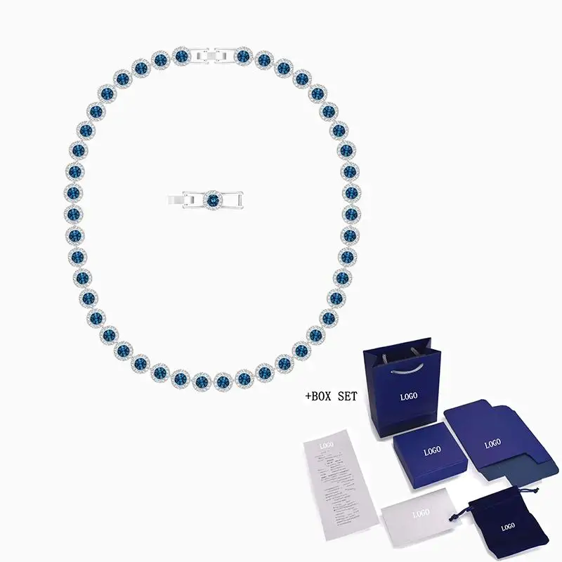 

Fashion Jewelry SWA New ANGELIC Exquisite And Exquisite Blue Crystal White Gold Necklace Ladies All-Match Luxury High-End Gift