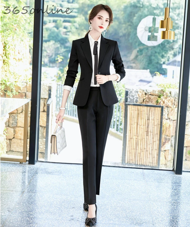 Новинка серого цвета официальный дизайн женские деловые костюмы с брюками и