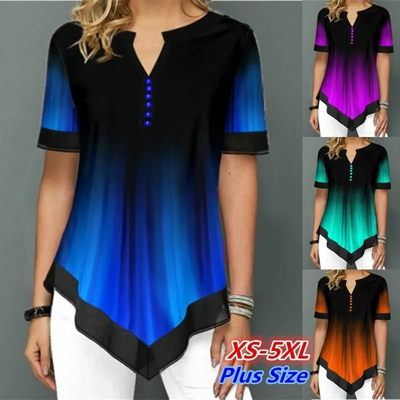 Блузка женская шифоновая с коротким рукавом Модный повседневный топ принтом на