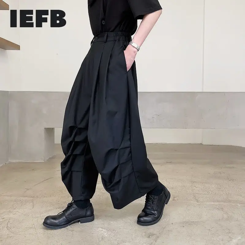 

IEFB Summer Personalized Pleated Design Temperament Men's Wide Leg Pants Fashionable Japanese Streetwer Fashion Trousers 9Y7064