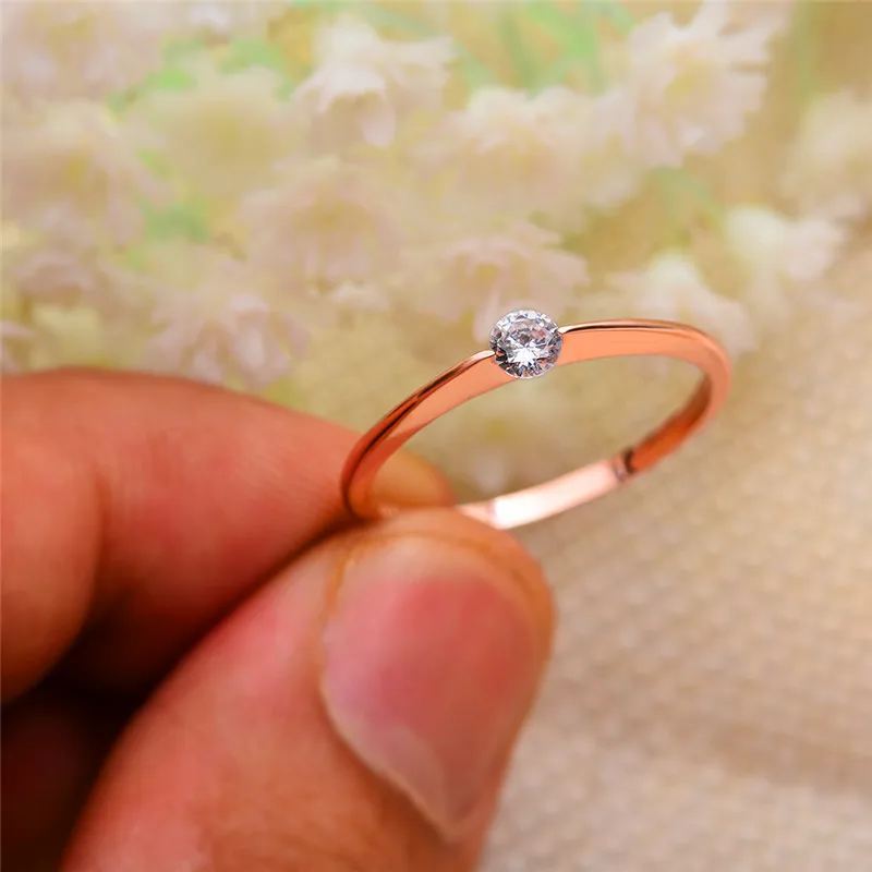 White Ring Минималистическое тонкое кольцо с камнем, синий, черный, красный кристалл, круглые обручальные кольца 925, серебряные розовые золотые обручальные кольца для женщин - Цвет основного камня: White Ring