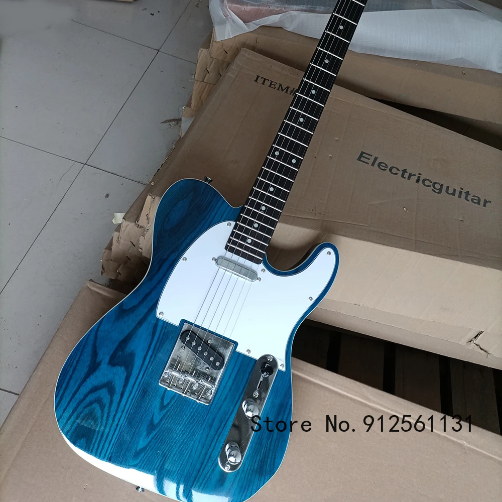 

Бесплатная доставка, 6 струн, синяя электрическая гитара с пепером, подставка из розового дерева