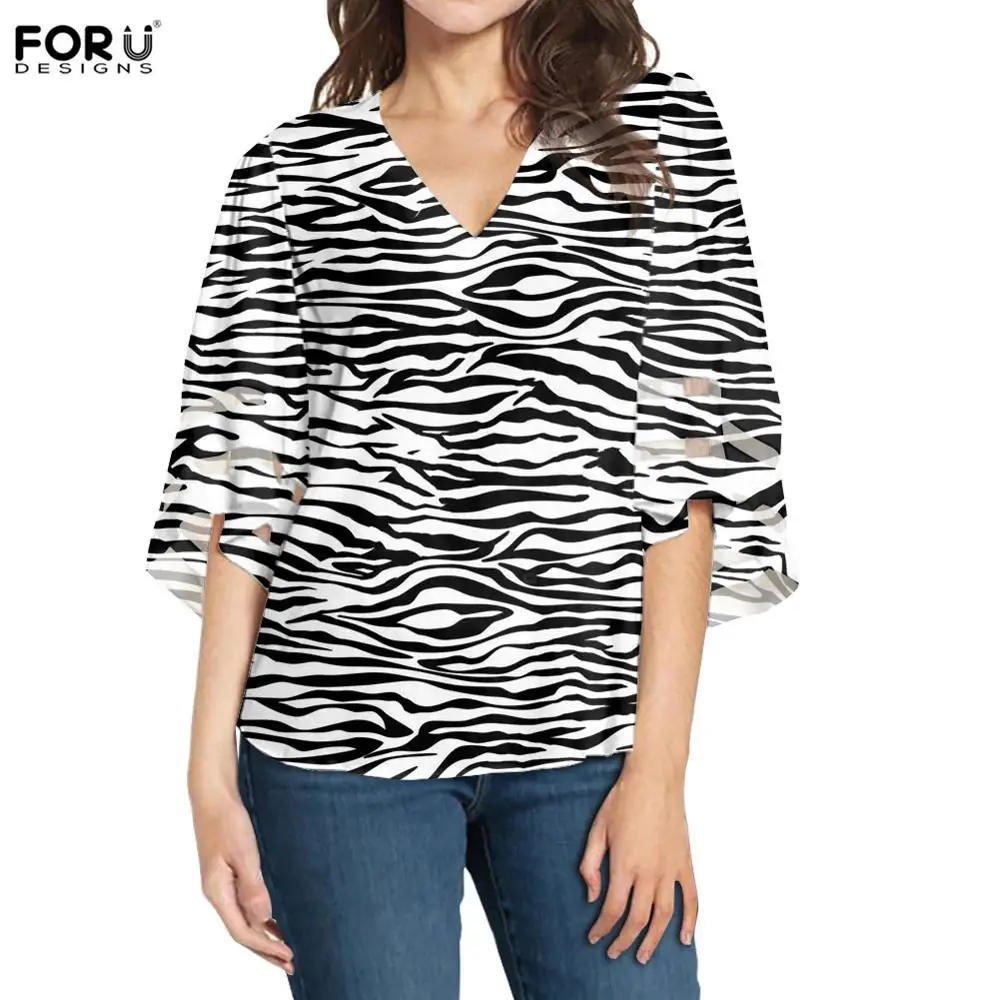 Женская блузка с длинным рукавом и V образным вырезом в полоску|Рубашки| |