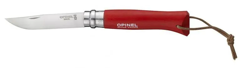 Нож Opinel №8 Trekking нержавеющая сталь кожаный темляк красный |