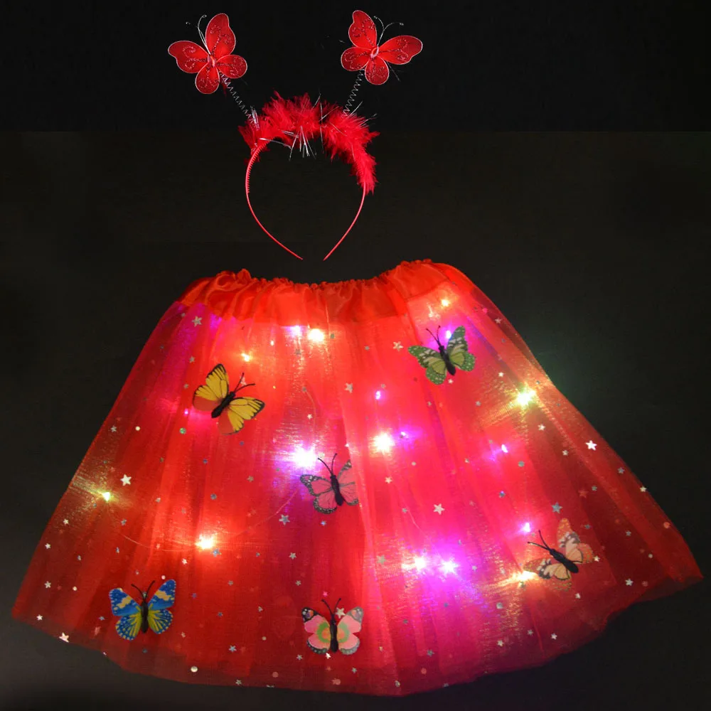

Children Girl Light Glow Star Butterfly Tutu LED Skirt Headband Party Gift Birthday Costume Wedding Carnival
