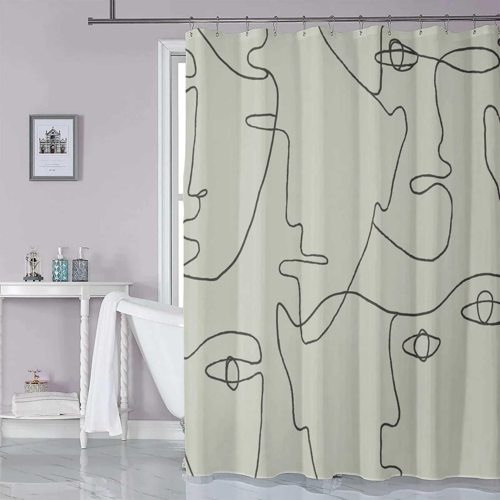 Simple Lines Geometric Abstract Shower Curtain Waterproof And Mildewproof Bathroom Accessories Bathtub Shower Curtain