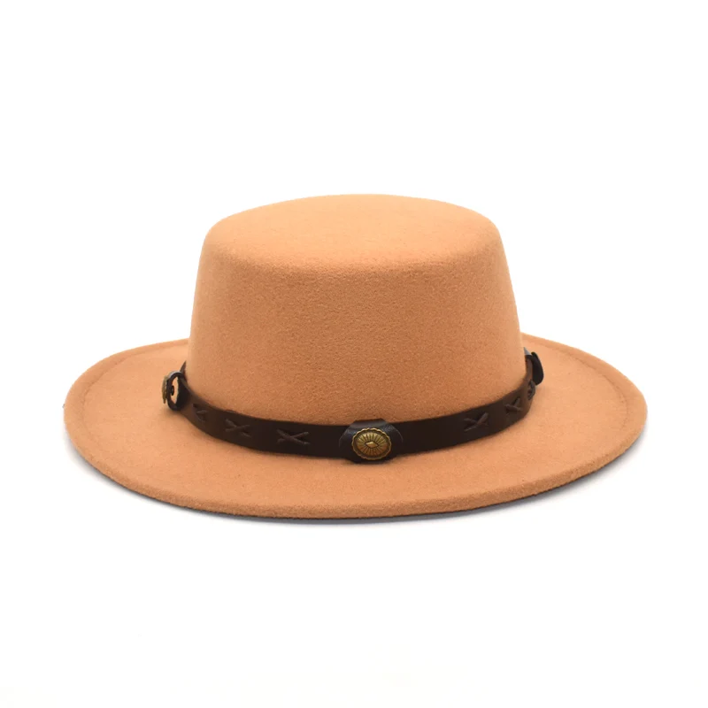 2020New Classic Solid Color Fedora Hat Women Wool Flat Top Bowler Hat Man British Vintage Wide Brim Jazz Cap Khaki Black P20