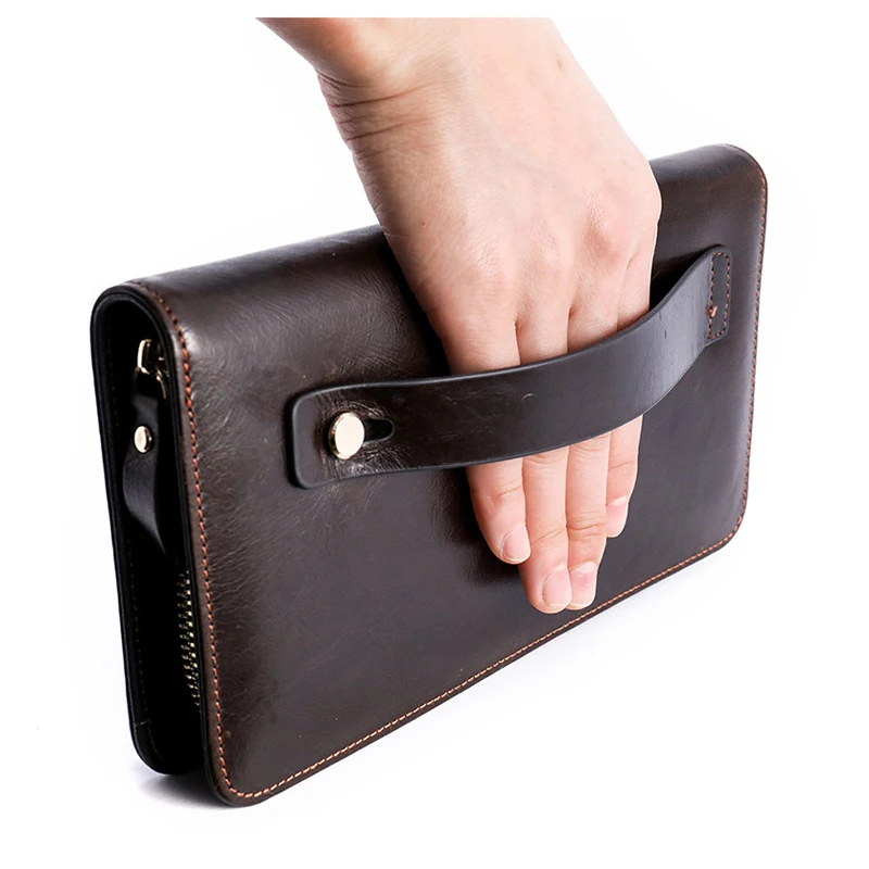 Деловой кожаный бумажник мужской длинный модный кошелек на молнии карманный