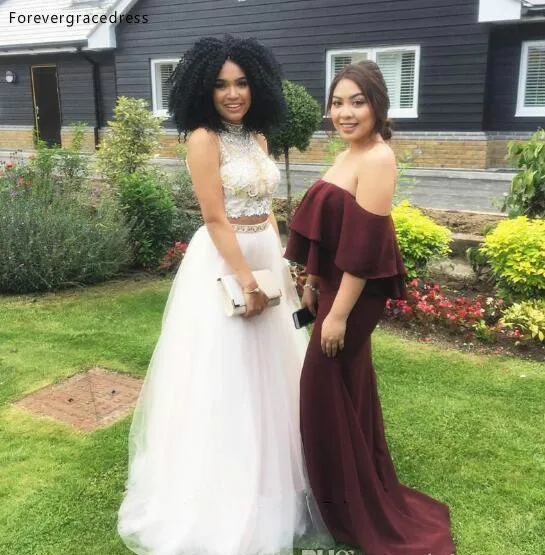 Сексуальное вечернее платье из двух частей недорогое с высоким воротом