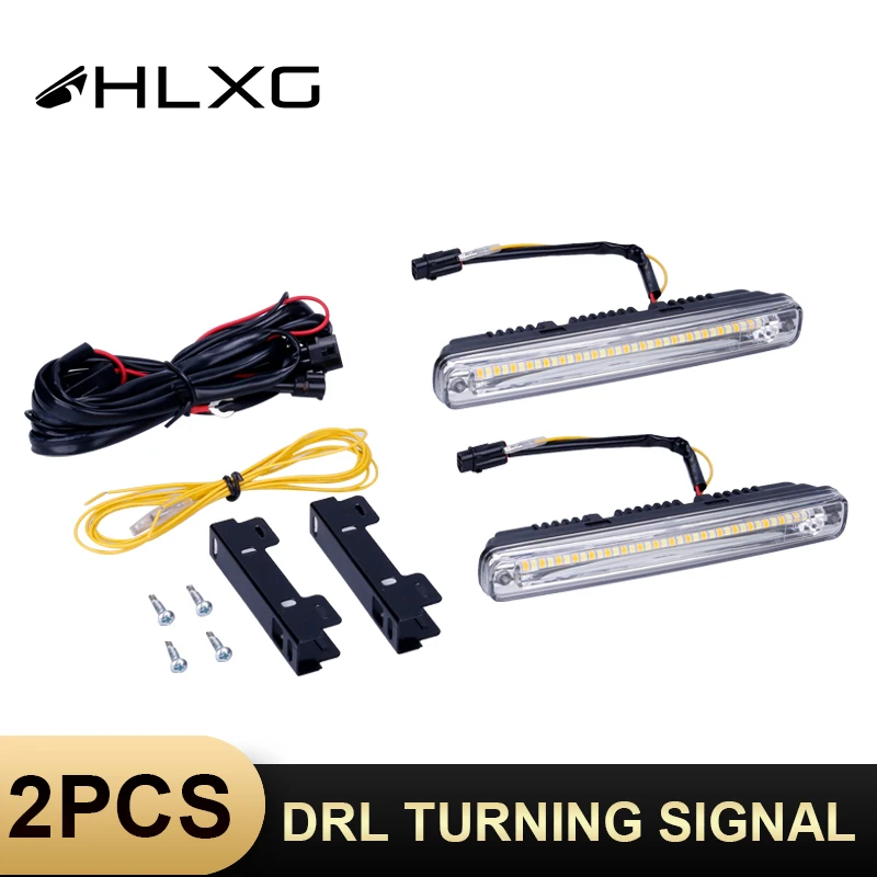 HLXG 2 шт. DRL светодиодный светильник на День белого цвета желтый цвет поворотный