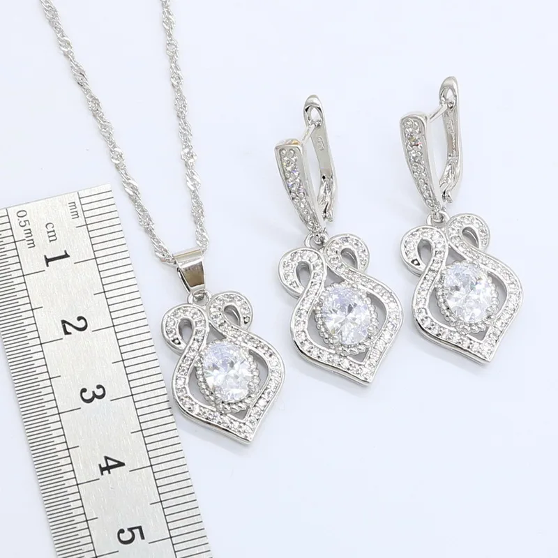 Серебряный Цвет Свадебные Ювелирные наборы для женщин браслет белый циркон