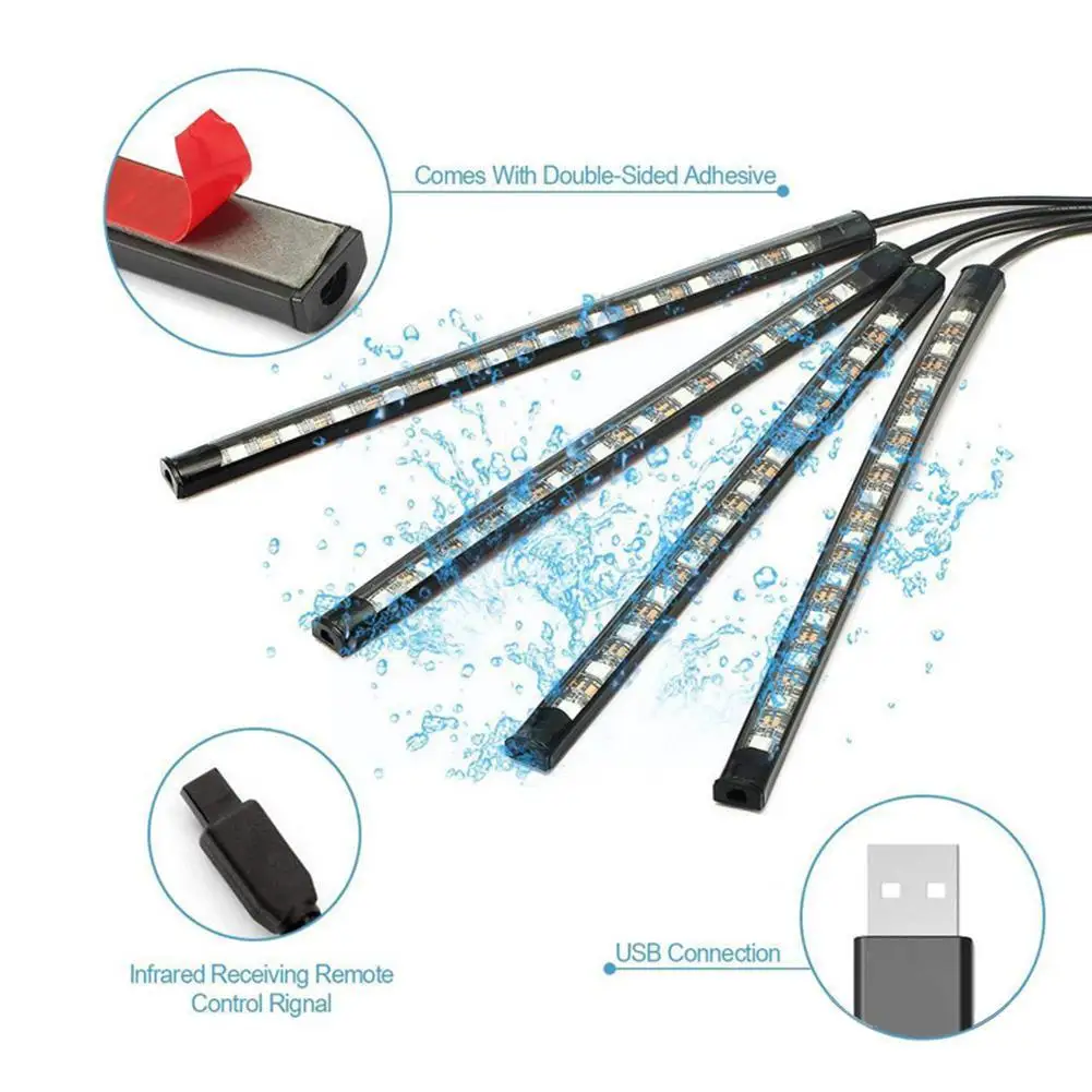 Светодиодная лента RGB для салона автомобиля декоративная лампа с дистанционным