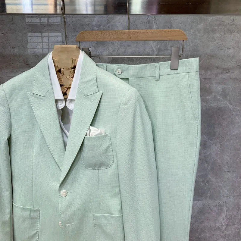 

British Style Mens New Fashion Slim Suit Jackets Notched Single Breasted Pockets Split Casual Pants Korean Style Business Set