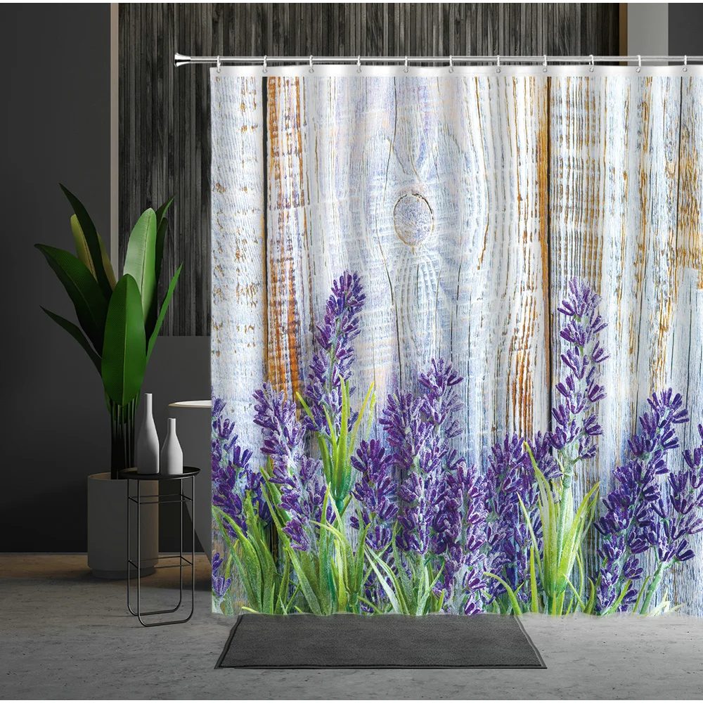 

Old Fashioned Wood Grain Heart-Shaped Pattern Rose Flower Waterproof Shower Curtains Hanging Curtain Multiple Size