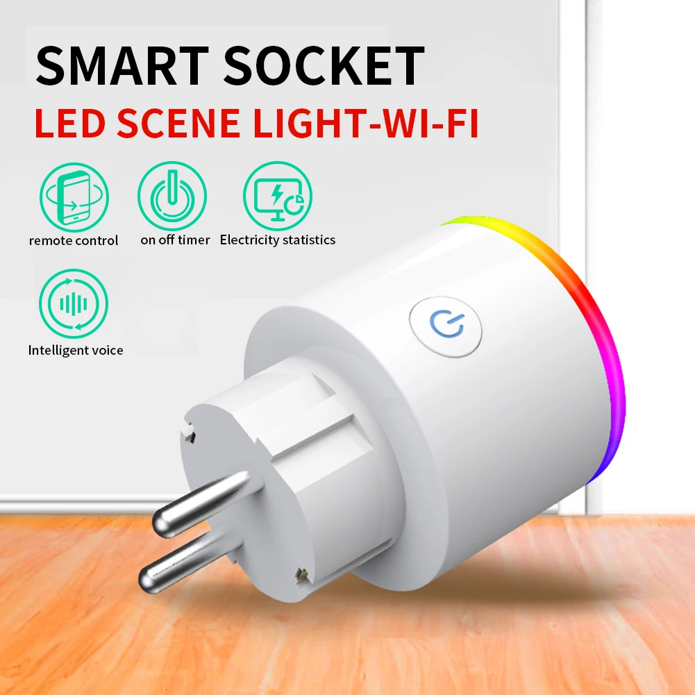 Wifi умная розетка приложение с RGB светодиодный светильник монитор Беспроводной EU