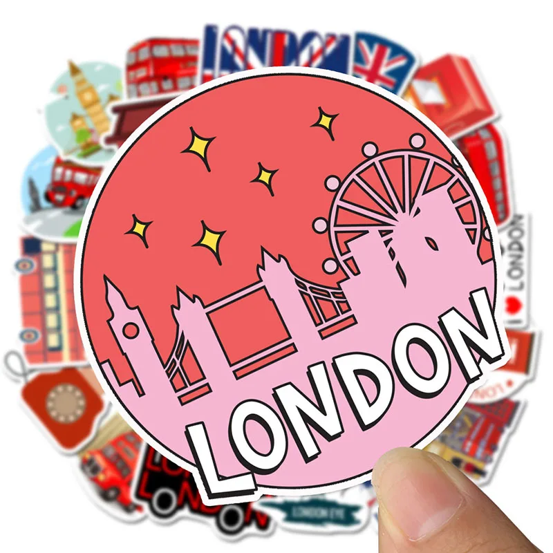 

50Pcs London Red Bus Telephone Booth Waterproof Stickers For Laptop Motorcycle Skateboard Luggage Decal Toy Sticker
