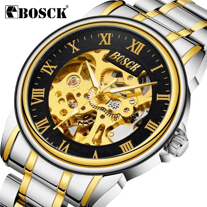 

Fashion Casual Black Dial Golden Case Designer Men Watches Top Brand Luxury Automatic Skeleton Luxury Watch Steel Gold Men Clock