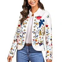 women printed suit jacket adults double breasted long sleeve stand collar cardigan