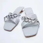 Женские сандалии на низком каблуке ZARZ, черные босоножки с квадратным носком и цепочкой, роскошные шлепанцы для лета, 2022