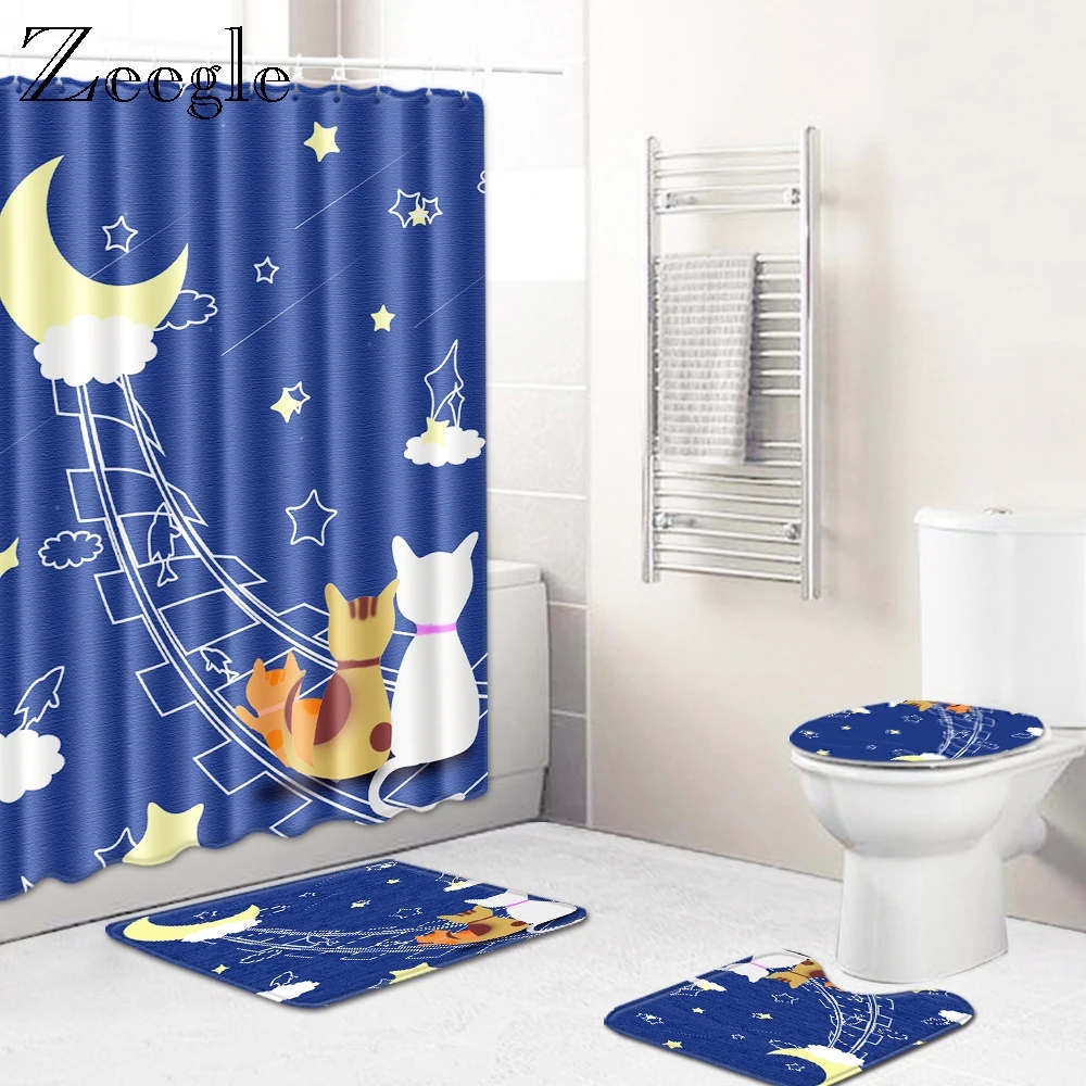 Zeegle 4 шт коврик для ванной Водонепроницаемый душ Шторы унитаз с гигиеническим