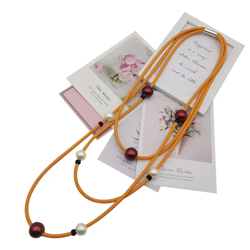 

7 Color Long Beaded Leather Rubber Pendant Necklaces For Ladies Gothic Colorful Simple Designer Jewellery Accessories Party Gift