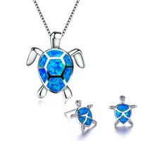 fashion cute turtle pendant necklace cute animal fire opal stud earrings womens necklace earrings set for girls gifts