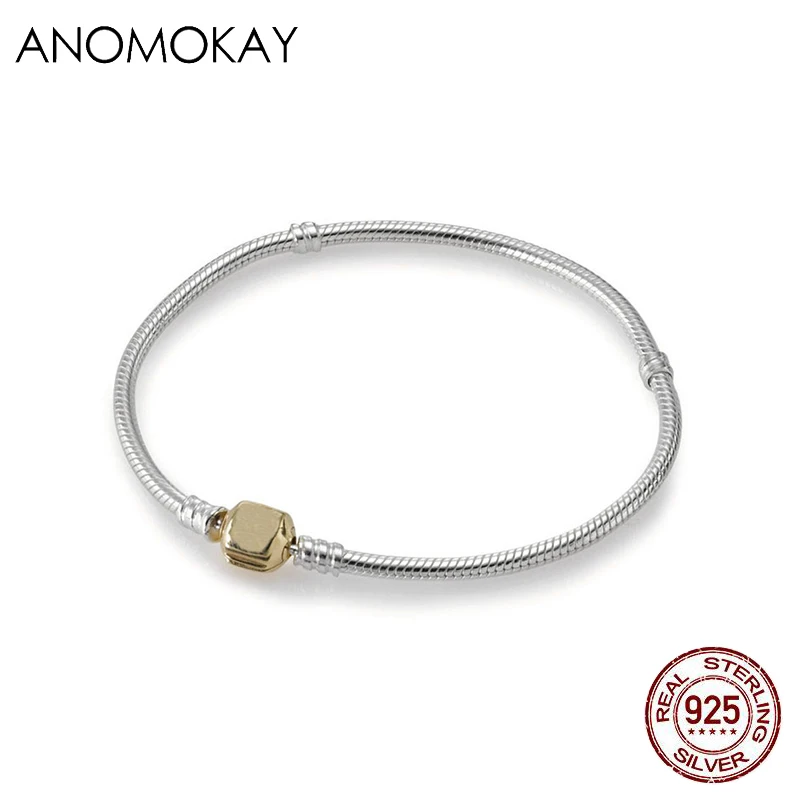 Anomookay, подлинный 925 пробы, Серебряное золото, застежка, змейка, цепочка, браслет, сделай сам, ювелирное изделие, браслеты, подходит для ожерелья