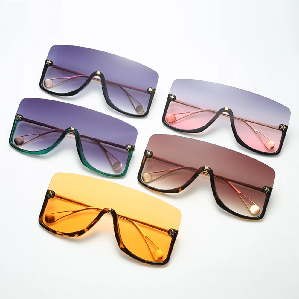 

Half Frame Oversized Sunglasses Women Men One Lens Big Sun Glasses Female Luxury Brand Alloy Rivet Eyewear Lentes de sol mujer