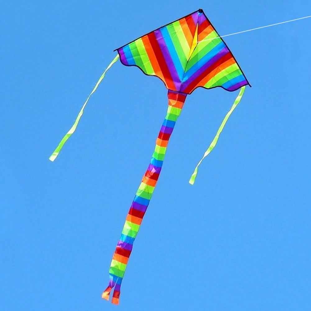 

Rainbow Long Tail Triangled Flying Kite with 50m Handle Line Children Kids Toy