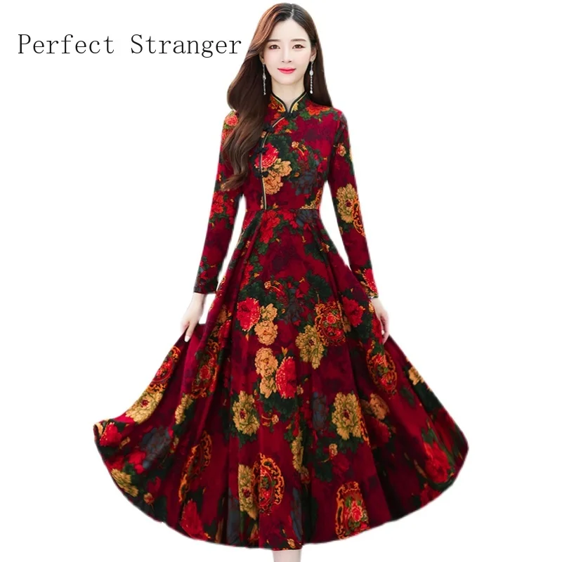 Женское осенне-зимнее платье с длинным рукавом и цветочным принтом | Женская