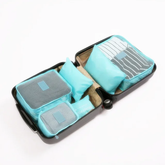 Sky blue 6 шт./компл. дорожная сумка сумки чемодан упаковка набор портативная водонепроницаемая одежда багажный куб Чехлы Органайзер сумка в сумке - Цвет: Sky blue