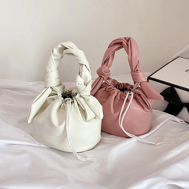 YOUSE Fashion Cloud Texture Pleated Shoulder Bucket Bag For 2021 Women Casual PU Leather Women Drawstring Crossbody Handbags