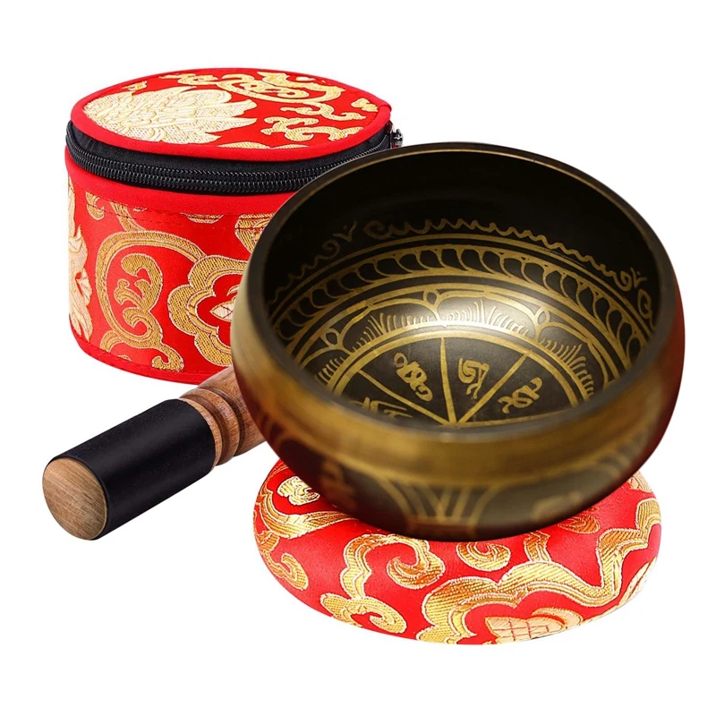 

Tibetan Singing Bowls 4 Set with Dual End Striker&Cushion Handcrafted for Meditation Healing and Mindfulness