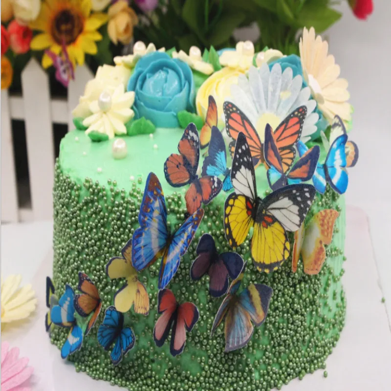 Съедобные украшения для торта смешанные бабочки клейкая Вафля рисовая бумага