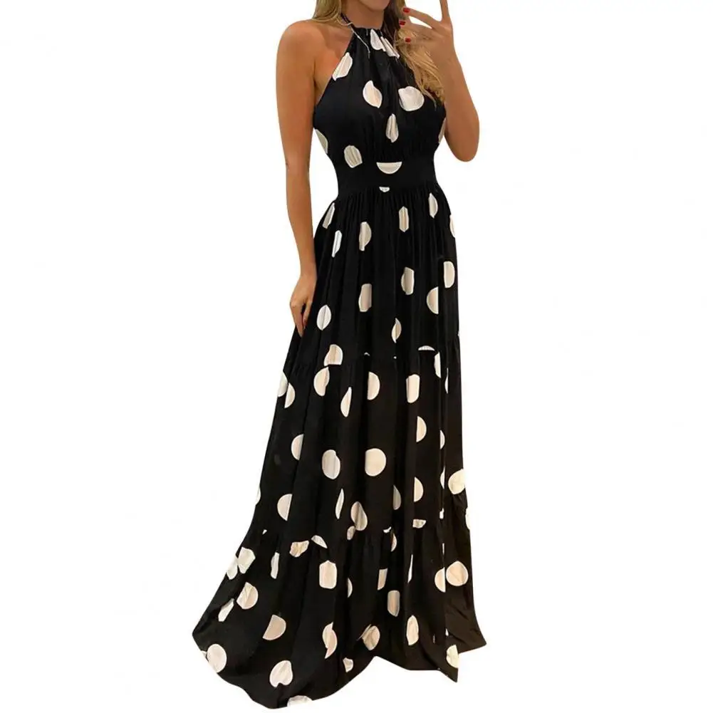 

2021Women Sexy Halter Sleeveless Long Dress Fashion Summer Lady Backless Party Dress Elegant Polka Dot Beach Maxi Dress Vestidos