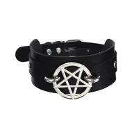 goth pentagram necklace star choker collar black pu leather gothic accessories woman witch cosplay jewelry