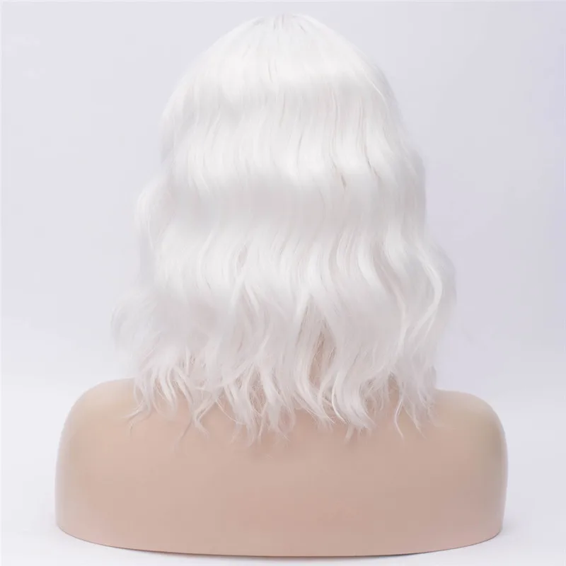 Белый MSI Wigs, Короткие парики для косплея, фиолетовый, для женщин, кудрявый, красный, синий, парик с боковой челкой, зеленый, розовый, синтетический парик, жаростойкий - Цвет: Белый