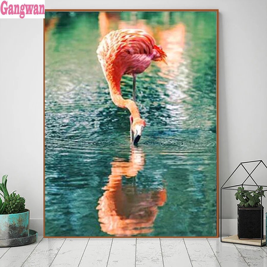 

Алмазная живопись с изображением фламинго, Ландшафтная мозаика с бриллиантами, украшение для дома, алмазная вышивка, квадратные круглые ик...