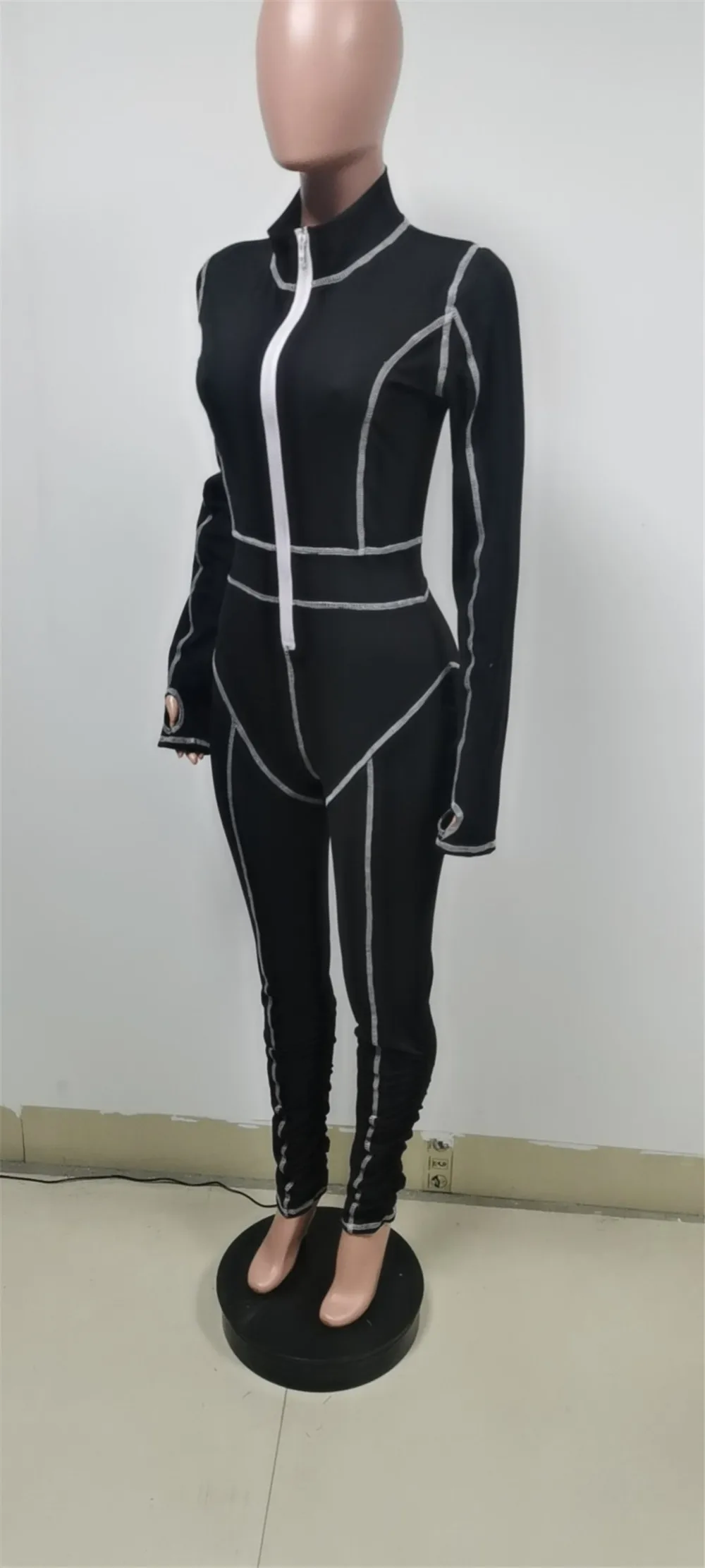 

Fitness Sporty Jumpsuit Women Long Sleeve Casual Workout Active Wear Skinny Romper Striped One Piece Outfits Joggers Overalls