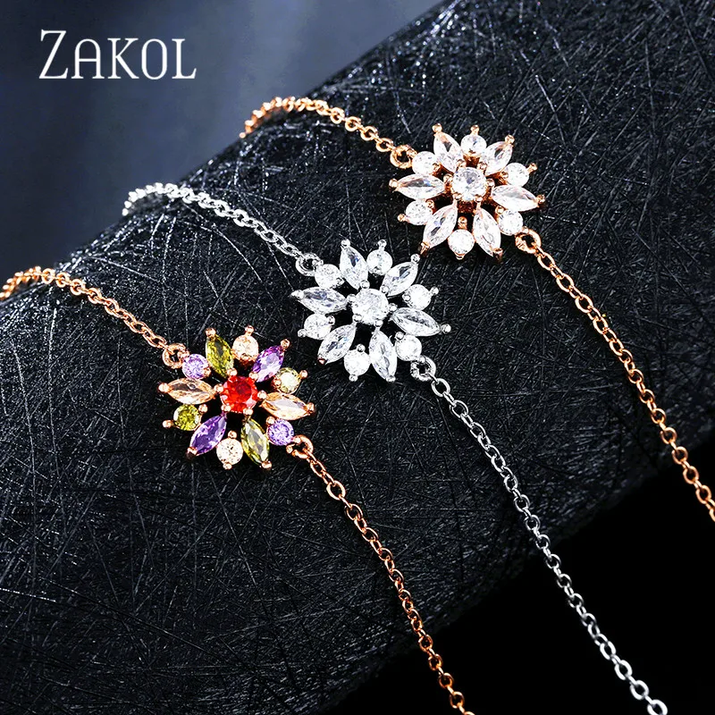 

ZAKOL Fashion Rose Gold Color Flower Cluster Clear Crystal Zirconia Bracelets Bangle For Women Jewelry Brincos FSBP2155