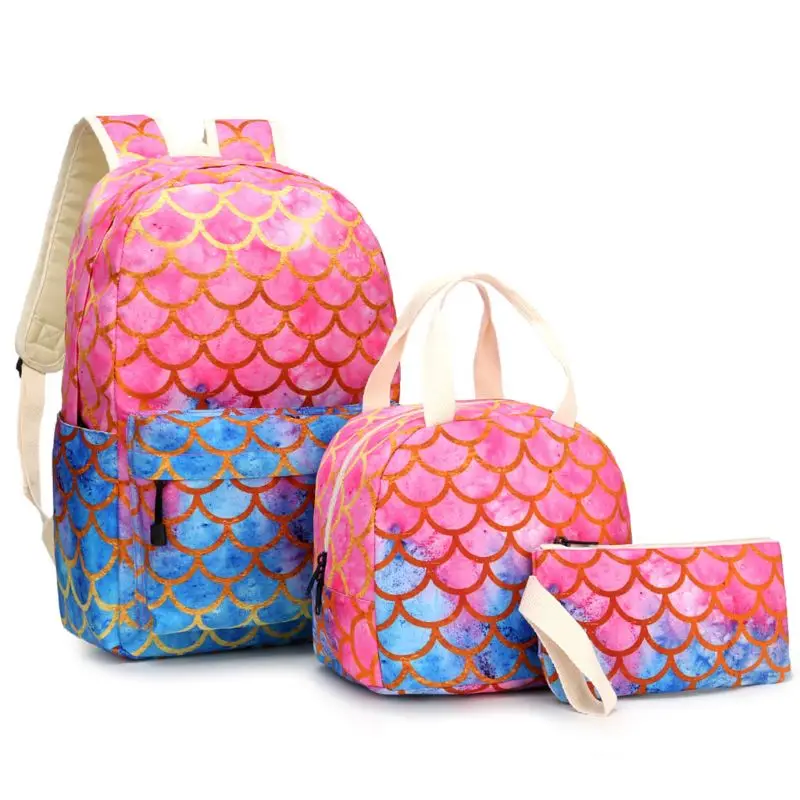 

50LD 3pcs Backpack Bookbag Laptop Travel Daypack Student Rucksack with Lunch Bag Pencil Case for Teenager Girls Kids
