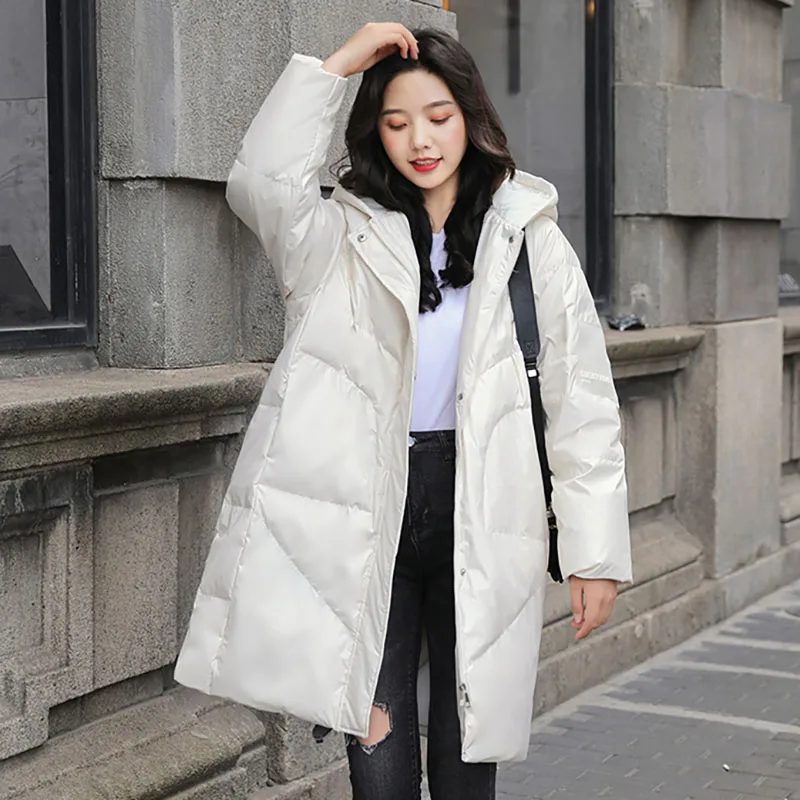 Женский пуховик зима 2019 новая мода длинный рукав белый утиный пух на молнии