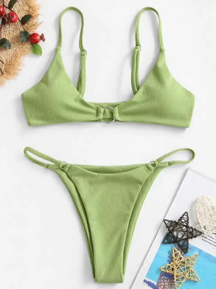 

Solid Bikini Set Pieces Swimsuit Women 2021 New Thong Bikinis Swimwear Up Swimsuit Brazilian Bathing Suit Beachwear