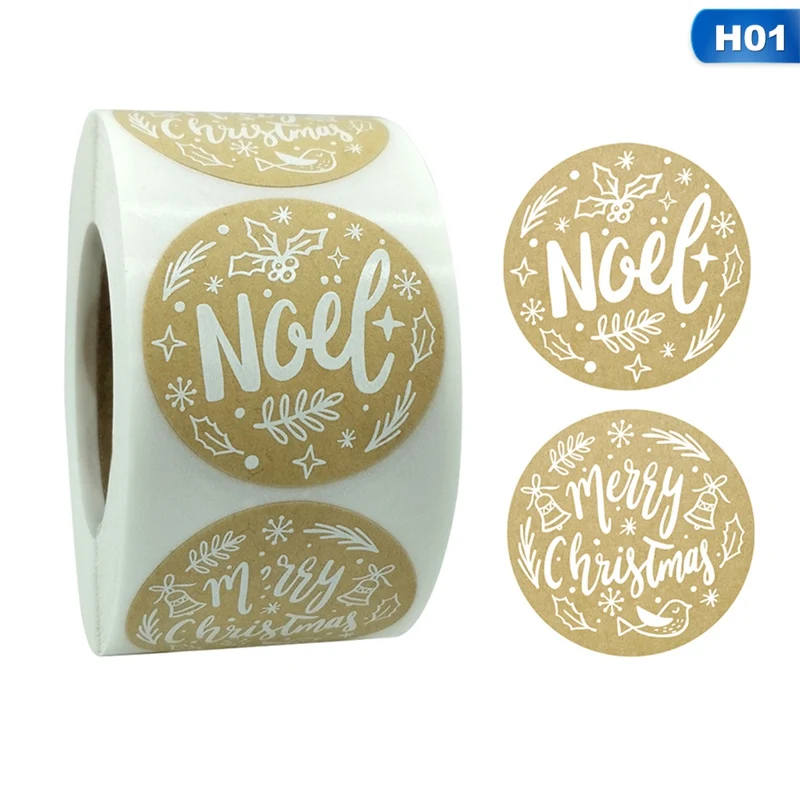 

500Pcs/Roll Kraft Christmas Gift Decoration Sticker For Package Stationery Stickers Festival Happy Decorations Seal Labels