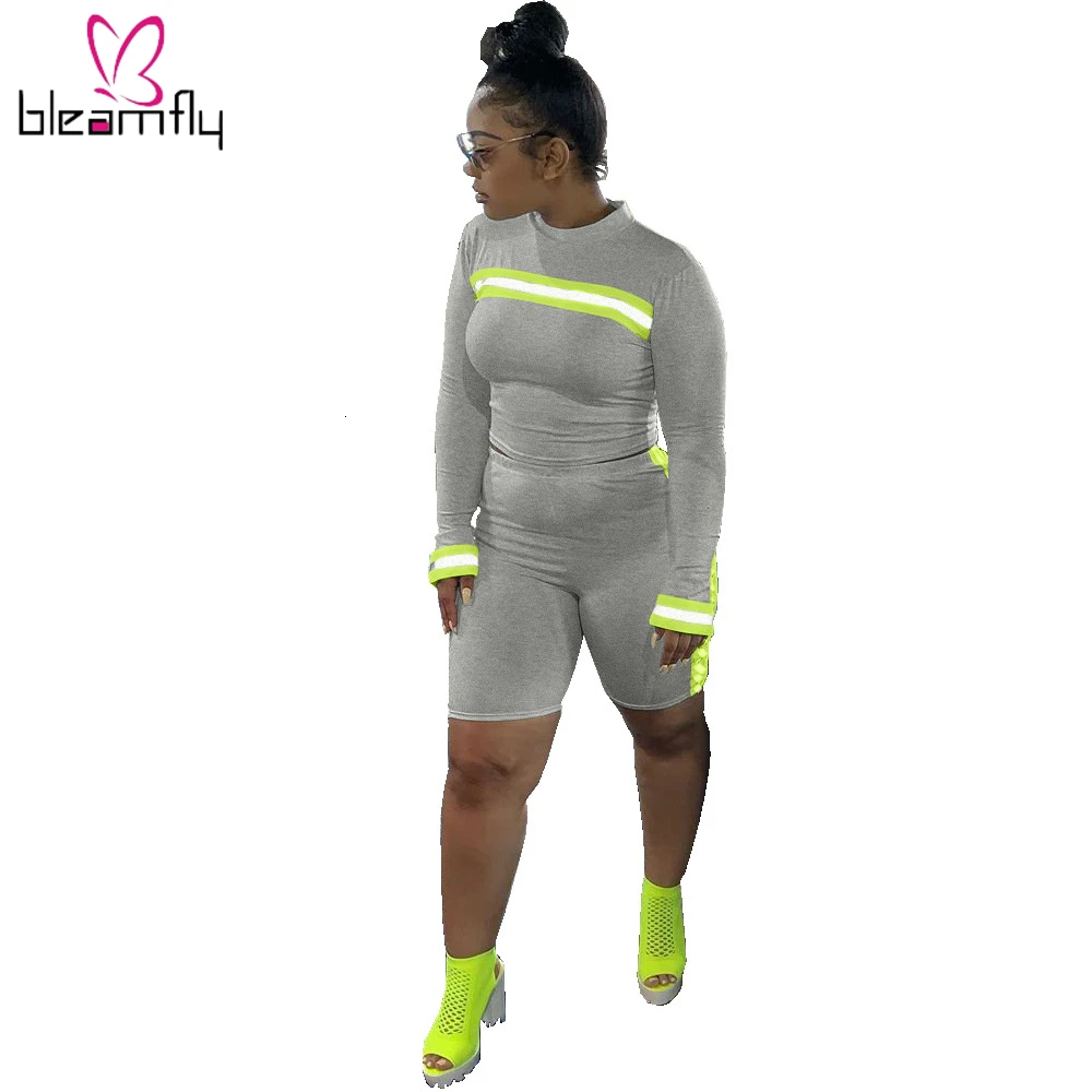 2019 женский осенний костюм в полоску с длинным рукавом топ брюки длиной до колен