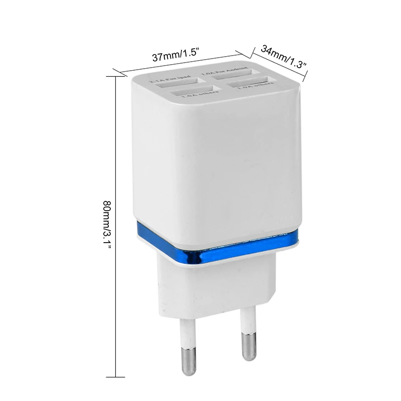 Цвет Phnom Penh 2.1A 4 портовый USB настенное Зарядное устройство смарт адаптер для