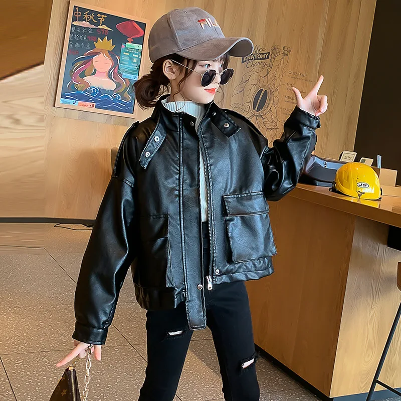 

Spring Winter Girl Collar Button Coat Jackets Warm Clothing Kids Teenage Children Tops Thicken Plus Cashmere Long Sleeve 2021
