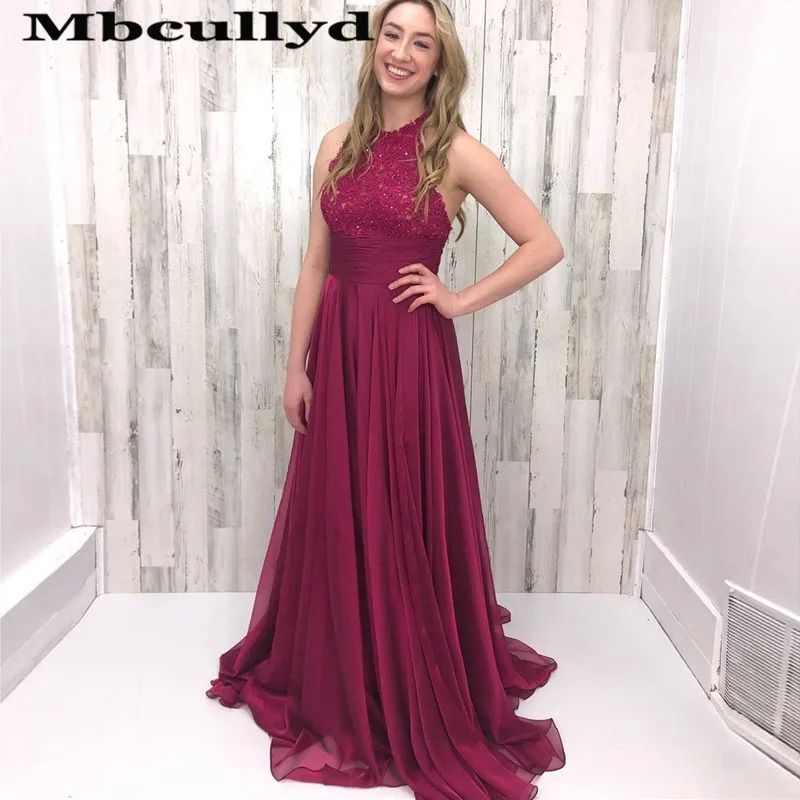Длинные шифоновые платья Mbcullyd бордового цвета для выпускного вечера 2020