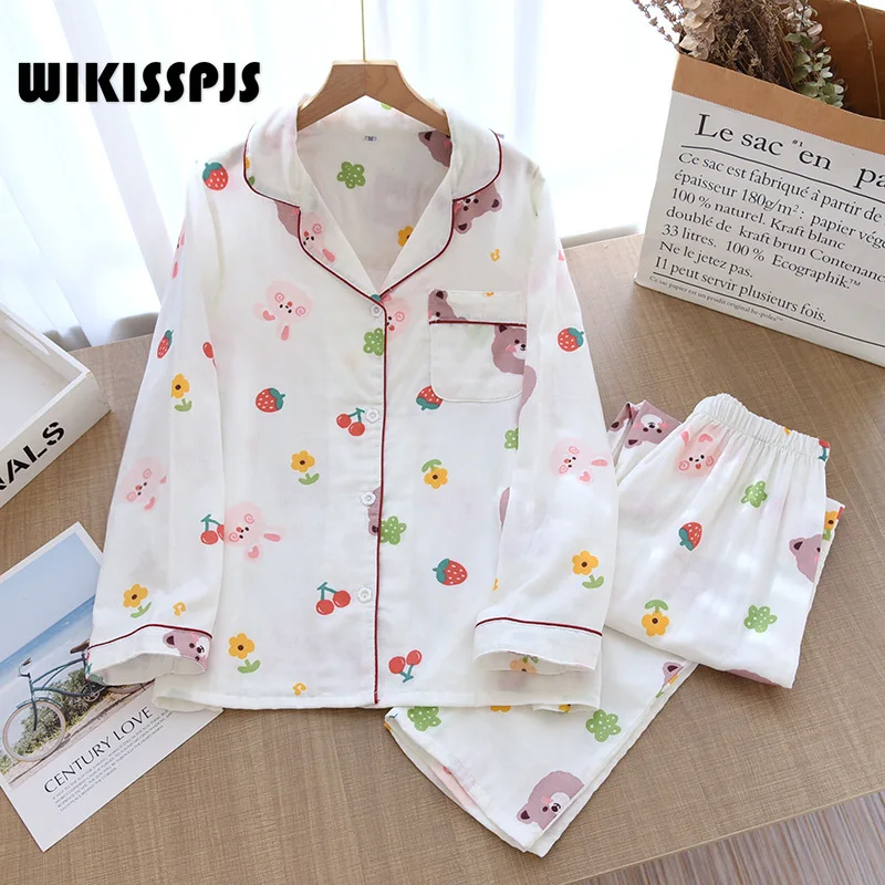 

2022 Spring and Autumn Long Sleeve Cardigan Lovely Girl's Winter Thin Loose Home Clothes Women Pajamas Lounge Sets Kawaii Pajama