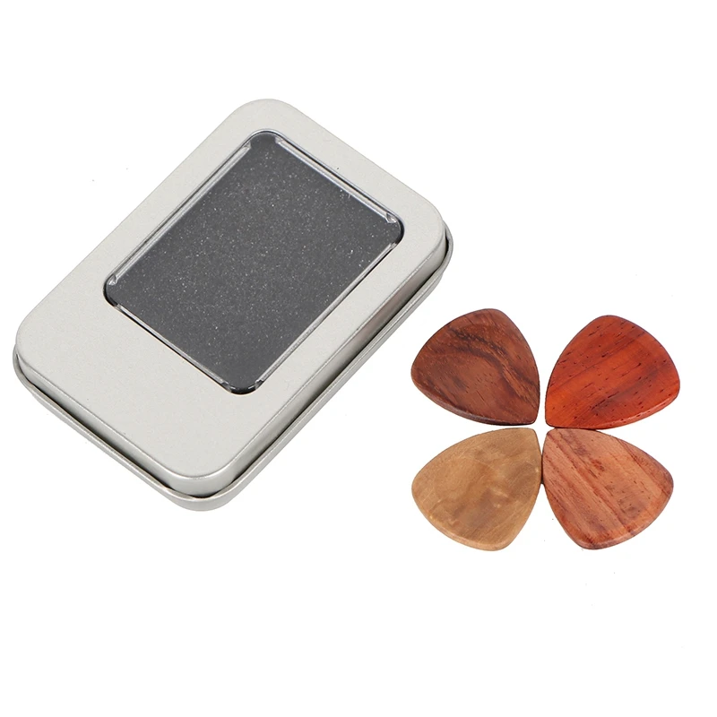 

4Pcs Wooden Guitar Picks + 1Pcs Storage Box Case Plectrums Picks Set for Guitar Bass Ukulele Banjo Accessories